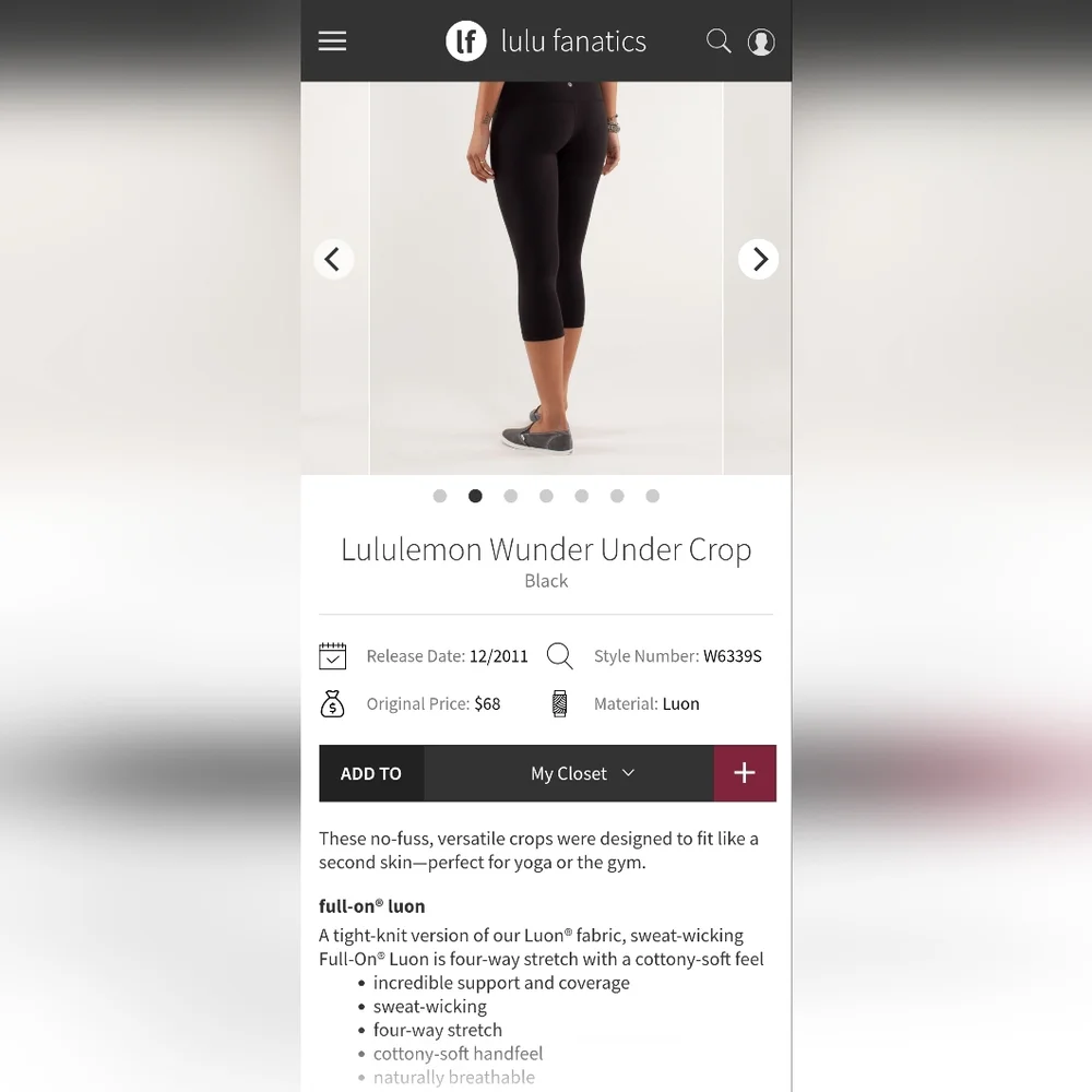 💜 Lululemon sz6 Wunder Under Crop 21" in black - Picture 10 of 10